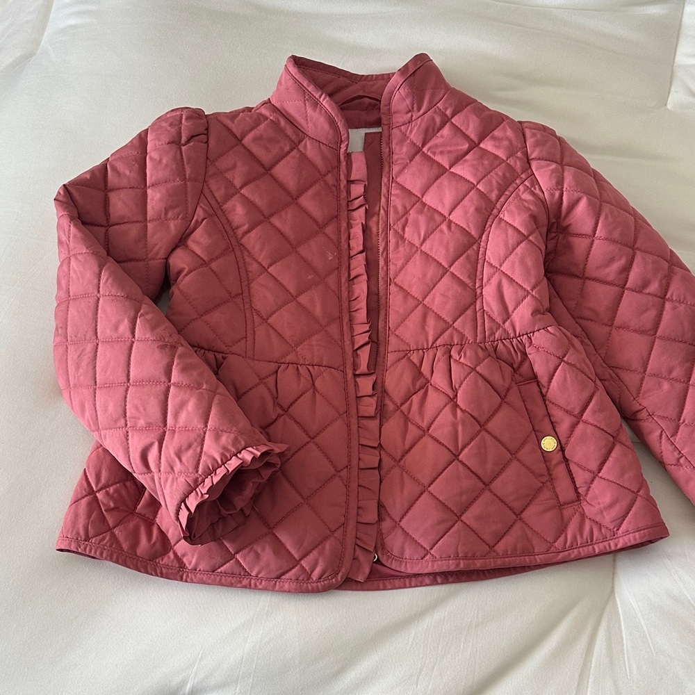 Janie and Jack Quilted Rose-Pink Puff Jacket with Ruffle Trim